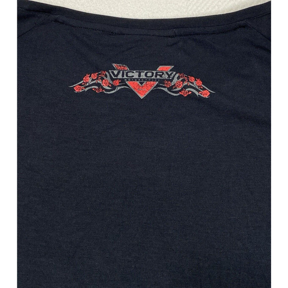 Victory Motorcycles Lace Up Skull Roses Bling Shirt XS Stretchy Biker - Picture 9 of 13